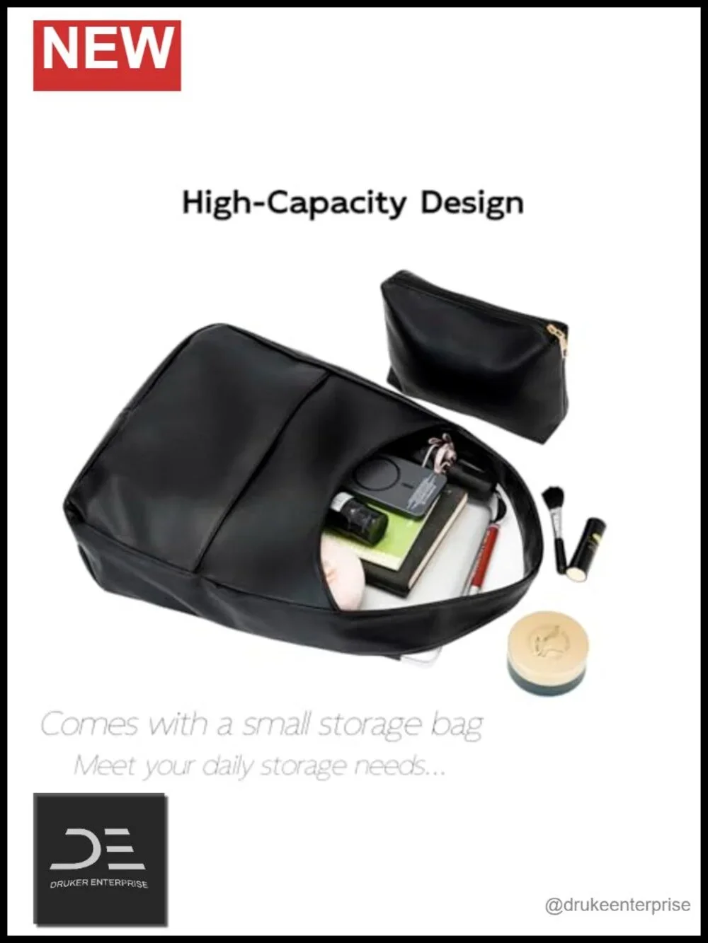 Faux Leather Slouchy Hobo Tote Bag 2-Piece Set Work Handbag